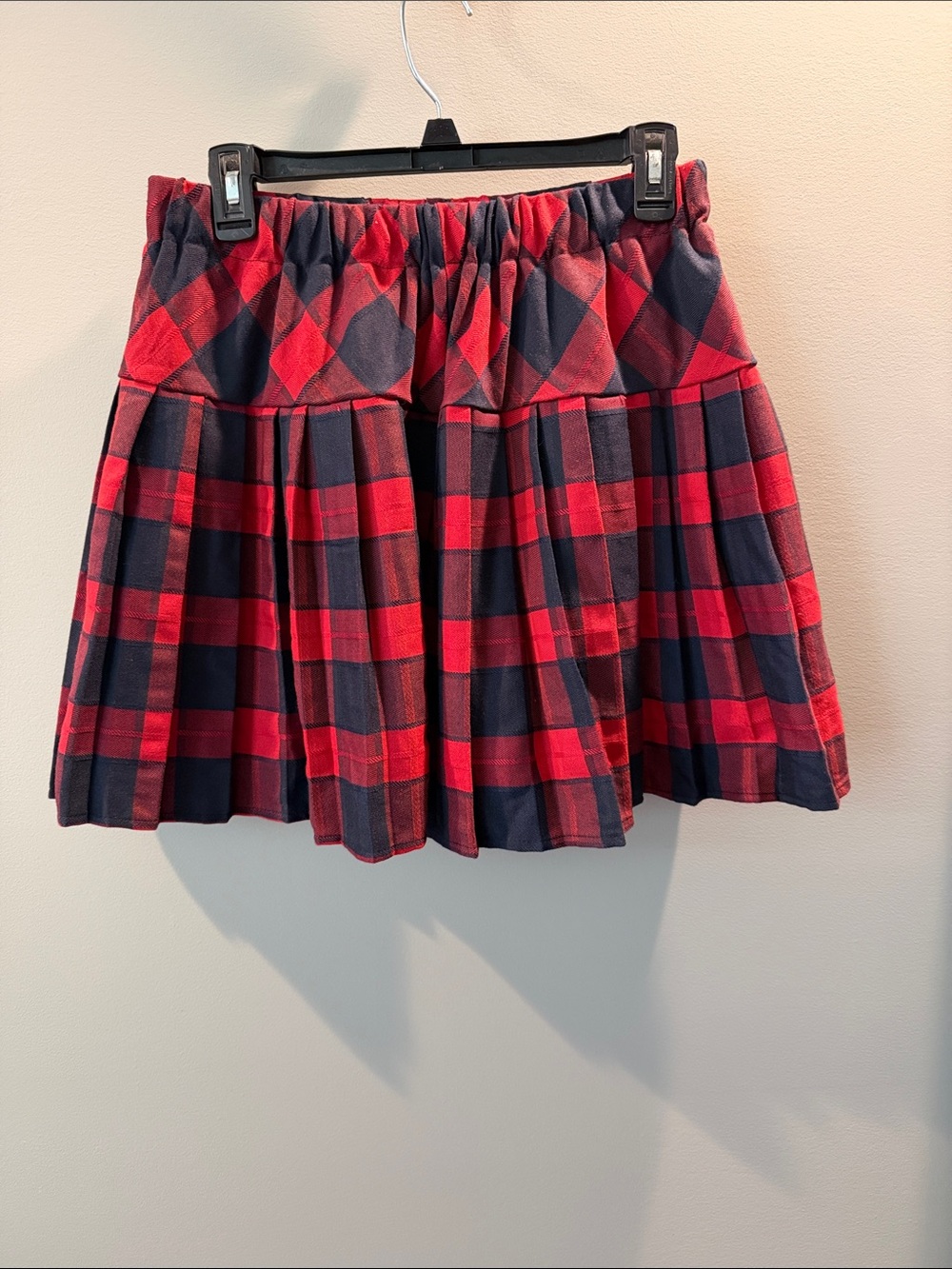 Plaid Pleated Mini Skirt in Red and Navy